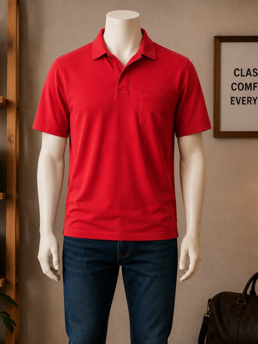 Hanes EcoSmart Men’s Red Polo Shirt – Size Medium – Excellent Condition